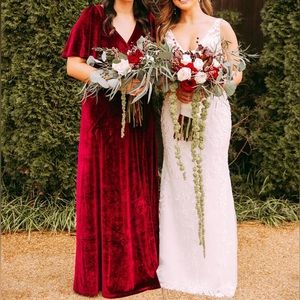 Maroon velvet bridesmaids dress